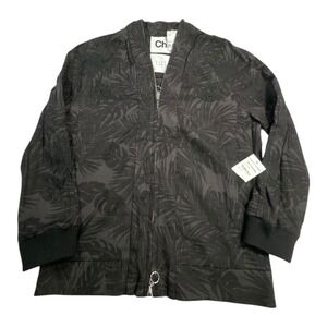 CH Mens Black Tropical Leaf Print‎ Bomber Jacket Size M